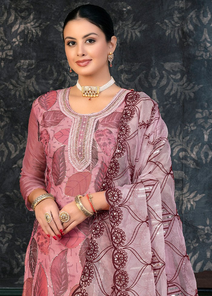 3 Pc Pink Semi Stitched Organza Suit Set - Indian Silk House Agencies