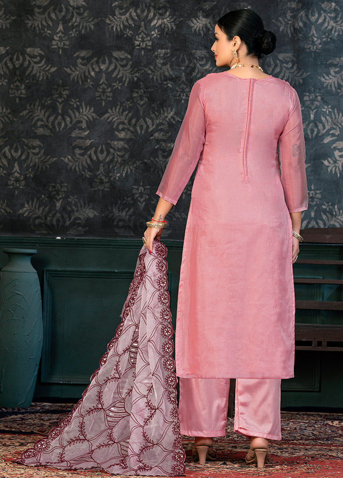 3 Pc Pink Semi Stitched Organza Suit Set - Indian Silk House Agencies