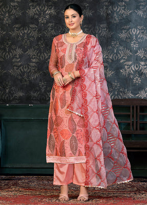 3 Pc Red Semi Stitched Organza Suit Set - Indian Silk House Agencies