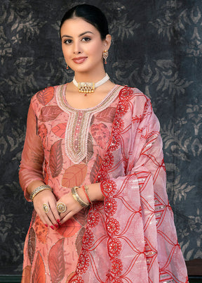 3 Pc Red Semi Stitched Organza Suit Set - Indian Silk House Agencies