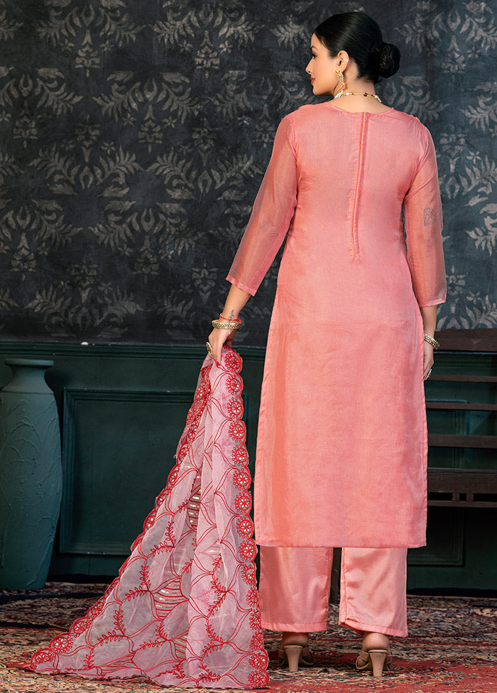 3 Pc Red Semi Stitched Organza Suit Set - Indian Silk House Agencies