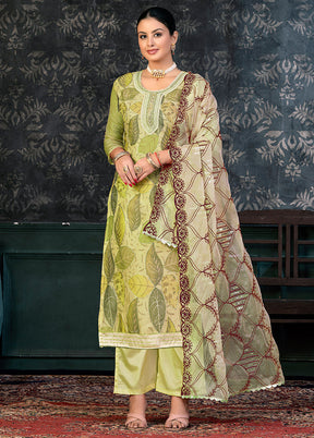 3 Pc Green Semi Stitched Organza Suit Set - Indian Silk House Agencies