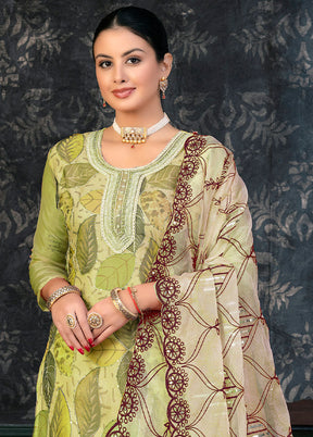 3 Pc Green Semi Stitched Organza Suit Set - Indian Silk House Agencies