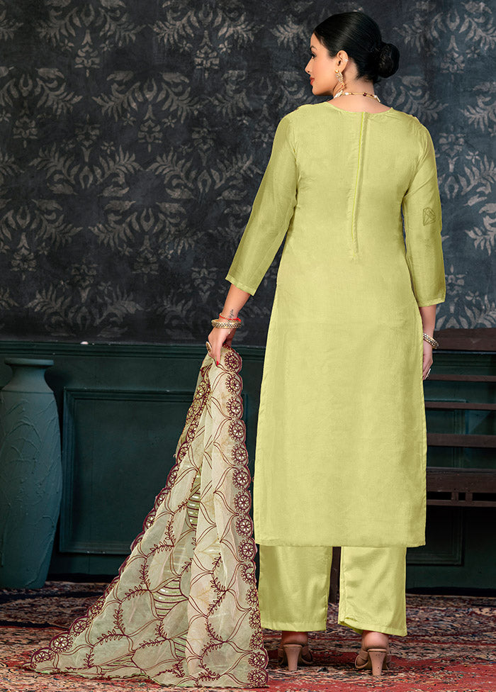 3 Pc Green Semi Stitched Organza Suit Set - Indian Silk House Agencies