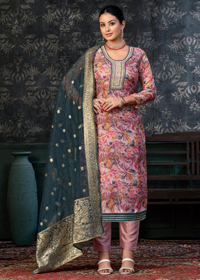 3 Pc Pink Semi Stitched Organza Suit Set - Indian Silk House Agencies