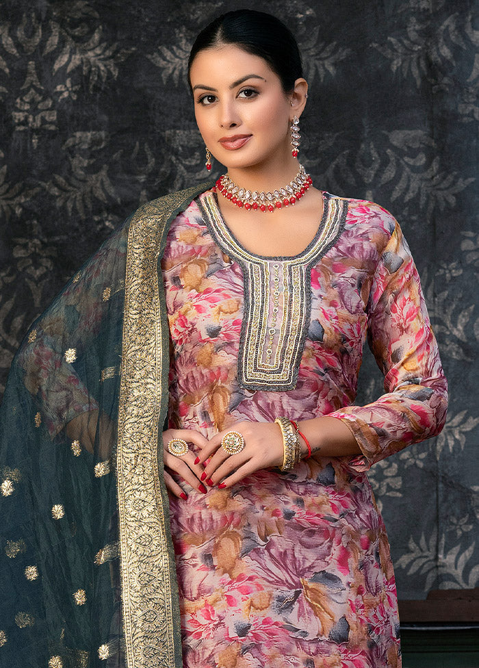 3 Pc Pink Semi Stitched Organza Suit Set - Indian Silk House Agencies