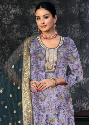 3 Pc Lavender Semi Stitched Organza Suit Set - Indian Silk House Agencies