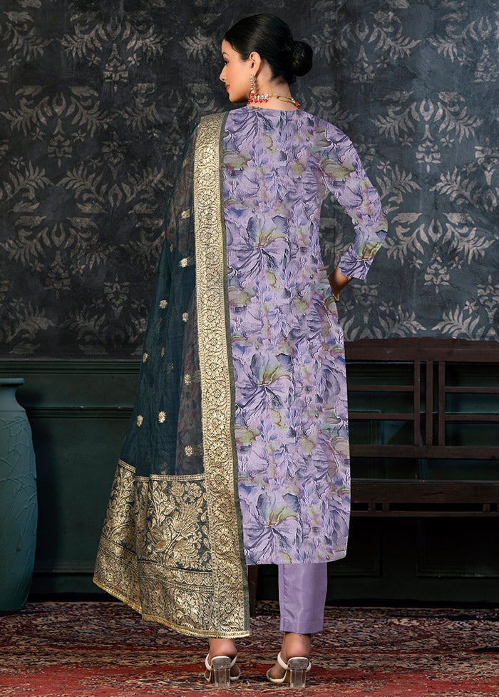 3 Pc Lavender Semi Stitched Organza Suit Set - Indian Silk House Agencies