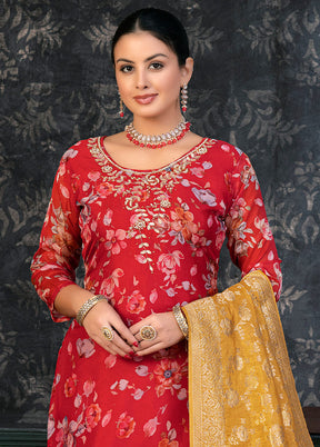 3 Pc Red Semi Stitched Organza Suit Set - Indian Silk House Agencies