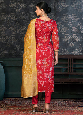 3 Pc Red Semi Stitched Organza Suit Set - Indian Silk House Agencies