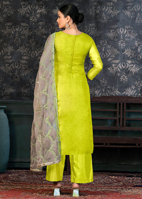 3 Pc Lime Green Semi Stitched Organza Suit Set - Indian Silk House Agencies