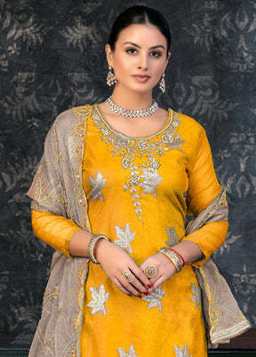 3 Pc Yellow Semi Stitched Organza Suit Set - Indian Silk House Agencies