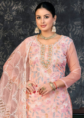 3 Pc Pink Semi Stitched Organza Suit Set - Indian Silk House Agencies