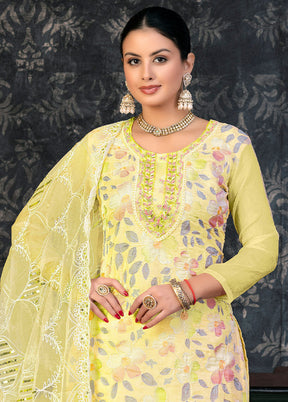 3 Pc Yellow Semi Stitched Organza Suit Set - Indian Silk House Agencies