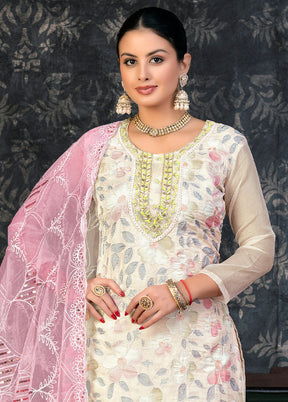 3 Pc White Semi Stitched Organza Suit Set - Indian Silk House Agencies