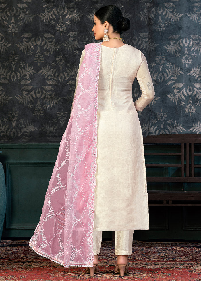 3 Pc White Semi Stitched Organza Suit Set - Indian Silk House Agencies