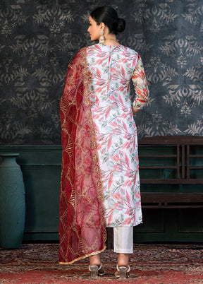 3 Pc White Semi Stitched Organza Suit Set - Indian Silk House Agencies