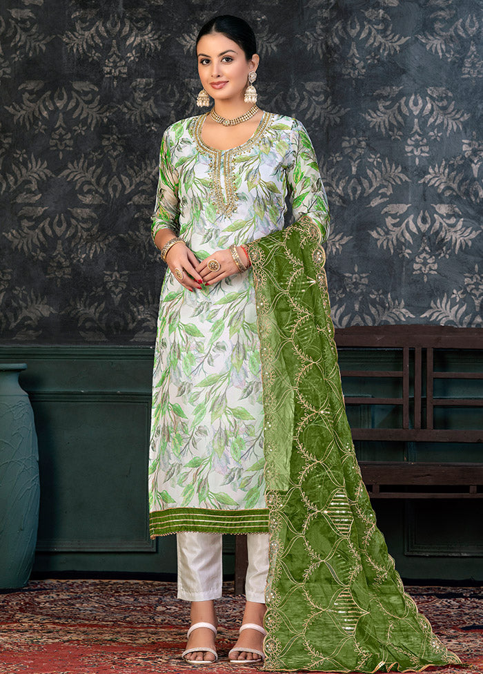3 Pc White Semi Stitched Organza Suit Set - Indian Silk House Agencies