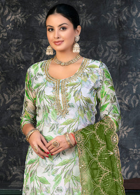 3 Pc White Semi Stitched Organza Suit Set - Indian Silk House Agencies