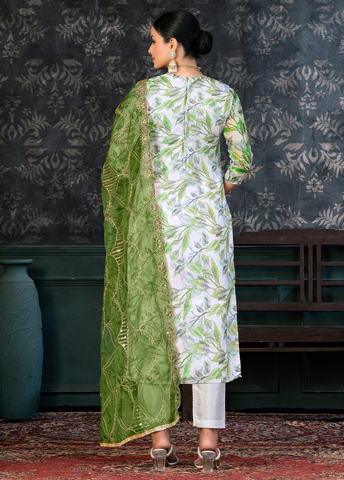 3 Pc White Semi Stitched Organza Suit Set - Indian Silk House Agencies