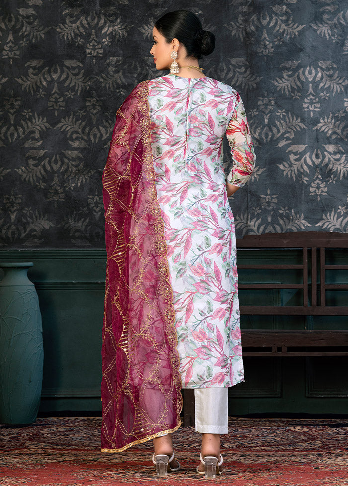 3 Pc White Semi Stitched Organza Suit Set - Indian Silk House Agencies