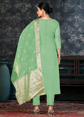 3 Pc Lime Green Semi Stitched Organza Suit Set - Indian Silk House Agencies