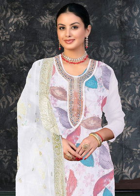 3 Pc White Semi Stitched Organza Suit Set - Indian Silk House Agencies