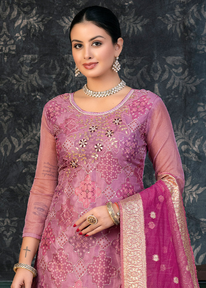 3 Pc Pink Semi Stitched Organza Suit Set - Indian Silk House Agencies