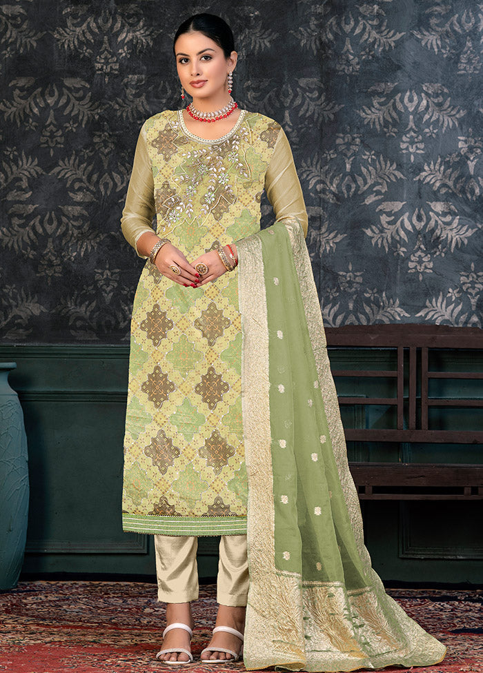 3 Pc Green Semi Stitched Organza Suit Set - Indian Silk House Agencies