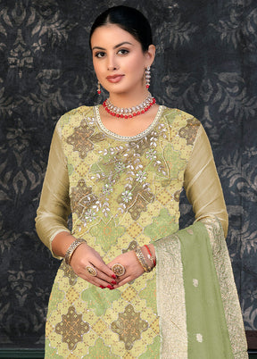 3 Pc Green Semi Stitched Organza Suit Set - Indian Silk House Agencies