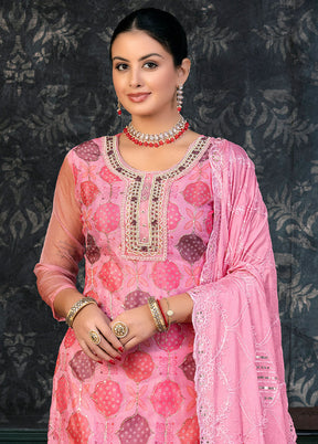 3 Pc Pink Semi Stitched Organza Suit Set - Indian Silk House Agencies