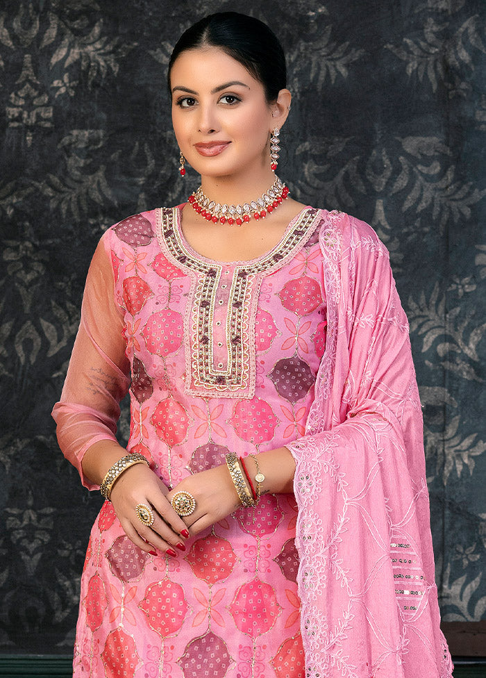 3 Pc Pink Semi Stitched Organza Suit Set - Indian Silk House Agencies