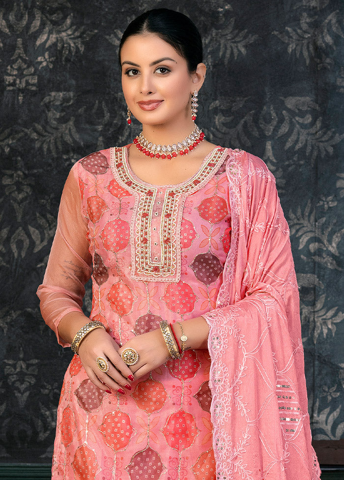 3 Pc Orange Semi Stitched Organza Suit Set - Indian Silk House Agencies