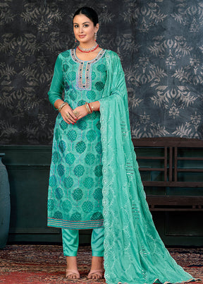 3 Pc Teal Semi Stitched Organza Suit Set - Indian Silk House Agencies