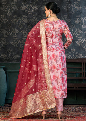 3 Pc Red Semi Stitched Organza Suit Set - Indian Silk House Agencies