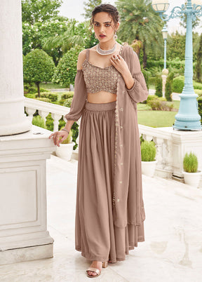 3 Pc Mauve Georgette Semi Stitched Lehenga Set - Indian Silk House Agencies