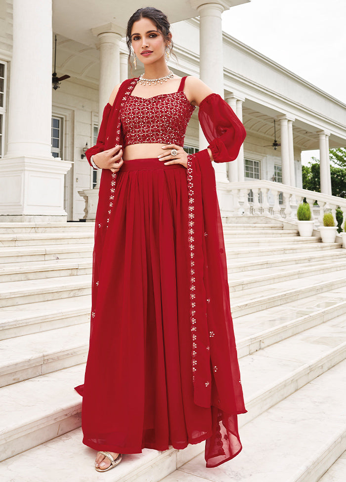 3 Pc Maroon Georgette Semi Stitched Lehenga Set - Indian Silk House Agencies