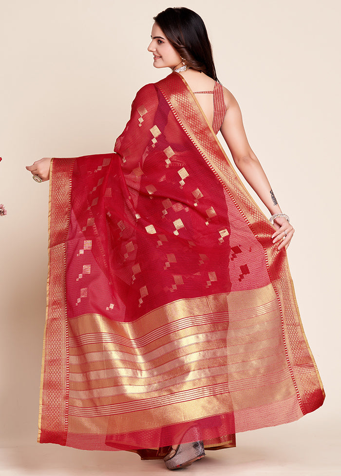 Red Dupion Silk Saree With Blouse Piece - Indian Silk House Agencies