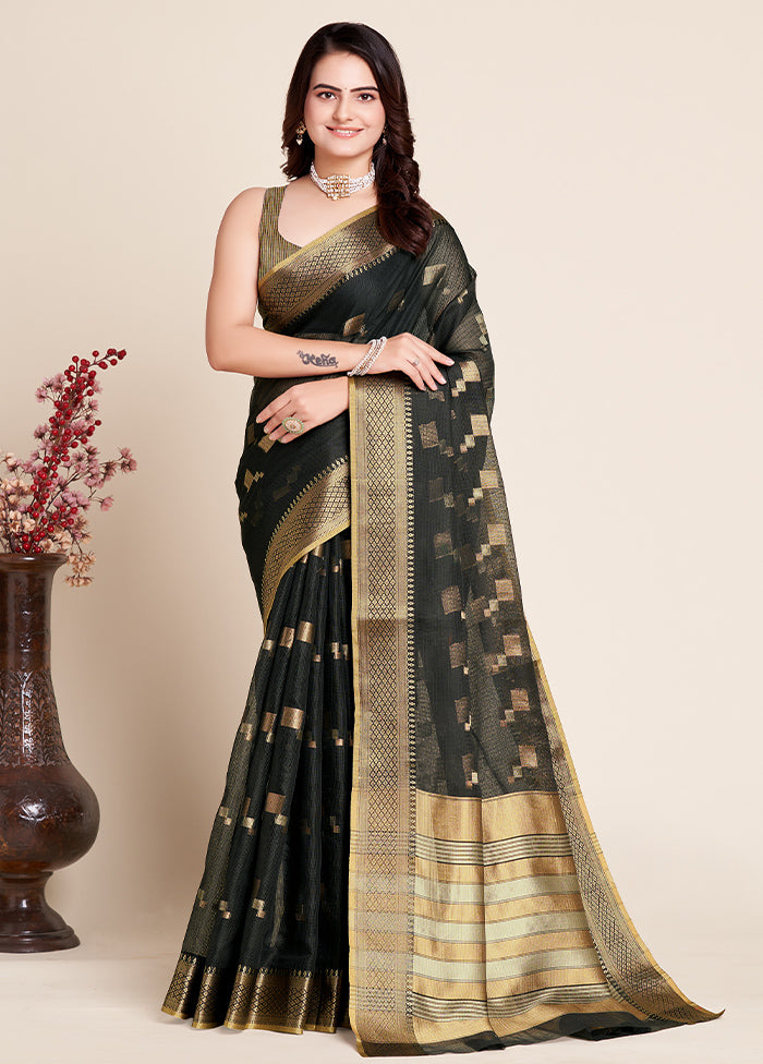 Black Dupion Silk Saree With Blouse Piece - Indian Silk House Agencies