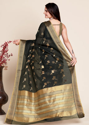 Black Dupion Silk Saree With Blouse Piece - Indian Silk House Agencies