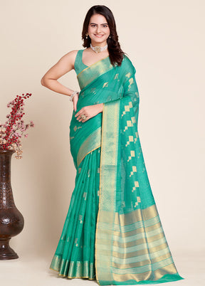 Sea Green Dupion Silk Saree With Blouse Piece - Indian Silk House Agencies