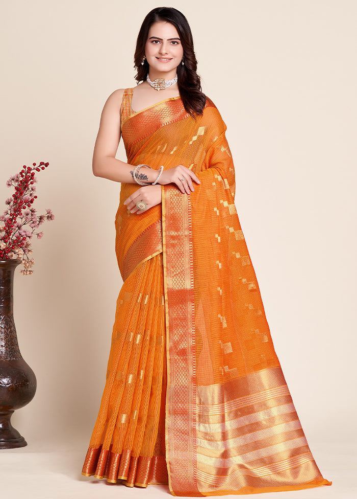 Yellow Dupion Silk Saree With Blouse Piece - Indian Silk House Agencies