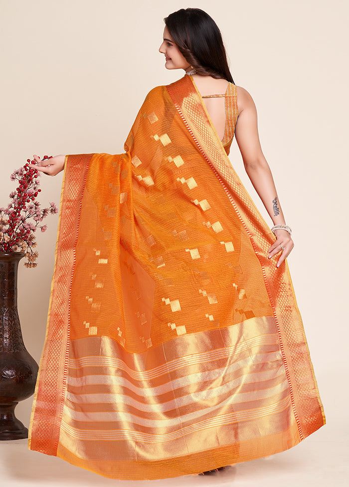 Yellow Dupion Silk Saree With Blouse Piece - Indian Silk House Agencies