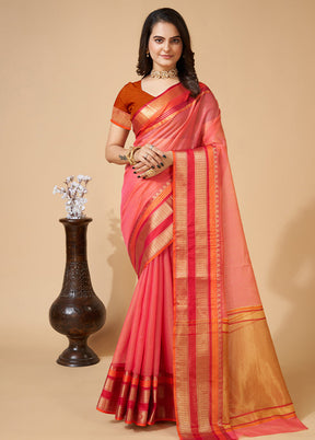 Peach Dupion Silk Saree With Blouse Piece - Indian Silk House Agencies