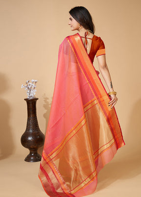 Peach Dupion Silk Saree With Blouse Piece - Indian Silk House Agencies