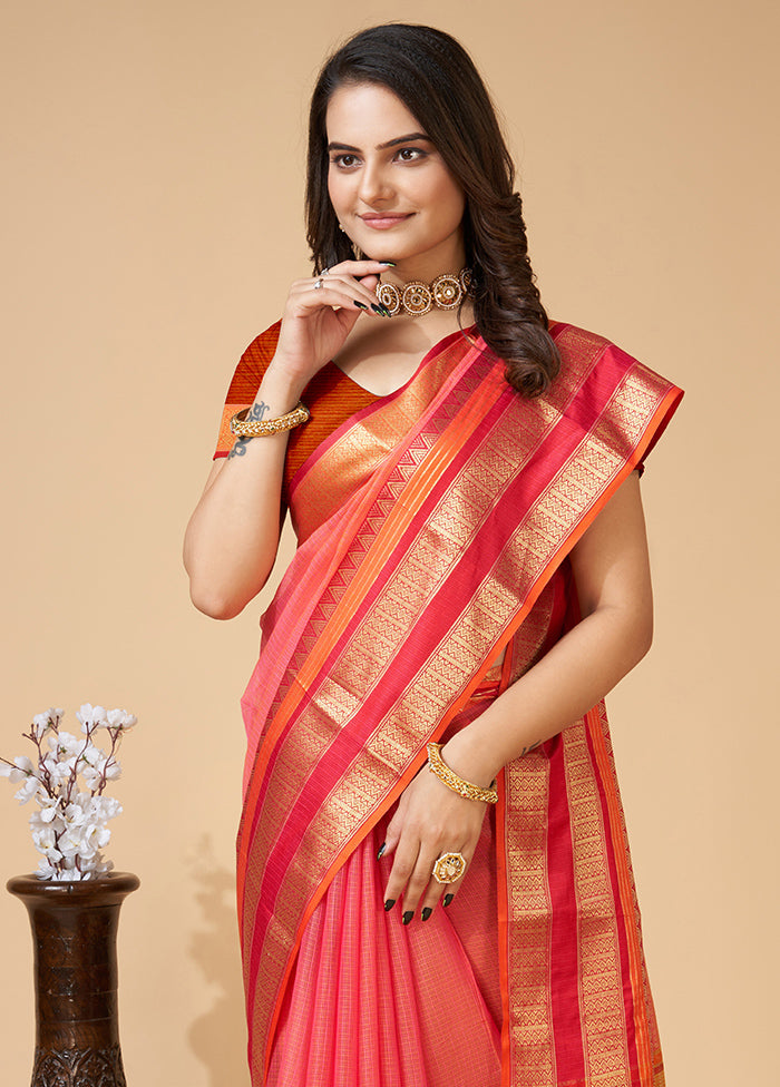 Peach Dupion Silk Saree With Blouse Piece - Indian Silk House Agencies