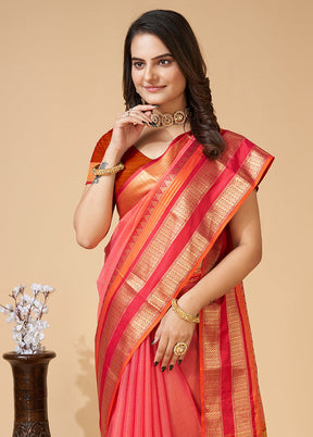 Peach Dupion Silk Saree With Blouse Piece - Indian Silk House Agencies