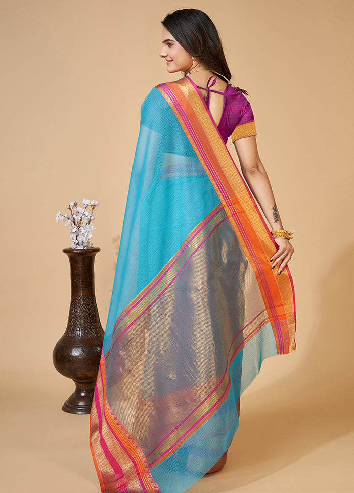 Sky Blue Dupion Silk Saree With Blouse Piece - Indian Silk House Agencies