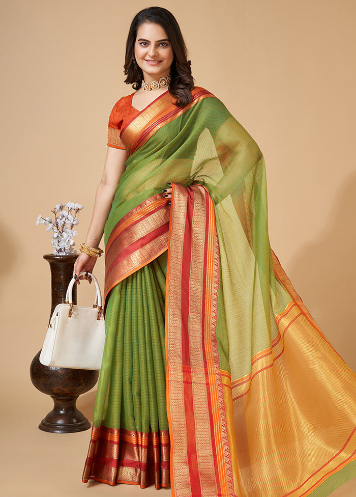 Green Dupion Silk Saree With Blouse Piece - Indian Silk House Agencies