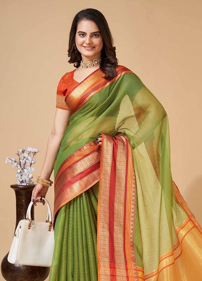 Green Dupion Silk Saree With Blouse Piece - Indian Silk House Agencies